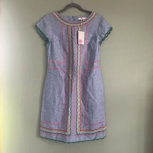 Boden Laura Linen Embroidered Mini Dress, Light Chambray NWT Size 8R